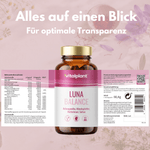 Luna Balance Kapseln von Vitalplant mit Inhaltsstoffen für Körper, Geist und weiblichen Zyklus.