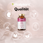 Luna Balance Kapseln von Vitalplant, hergestellt in Deutschland, vegan, laborgeprüft, ohne unerwünschte Zusätze.
