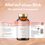 Zink + C Kapseln von Vitalplant mit Nährwertinformationen und Anwendungsanleitung auf der Verpackung