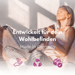 Frau genießt Wohlbefinden mit Meno Vital Kapseln für Wechseljahre, entwickelt in Deutschland.