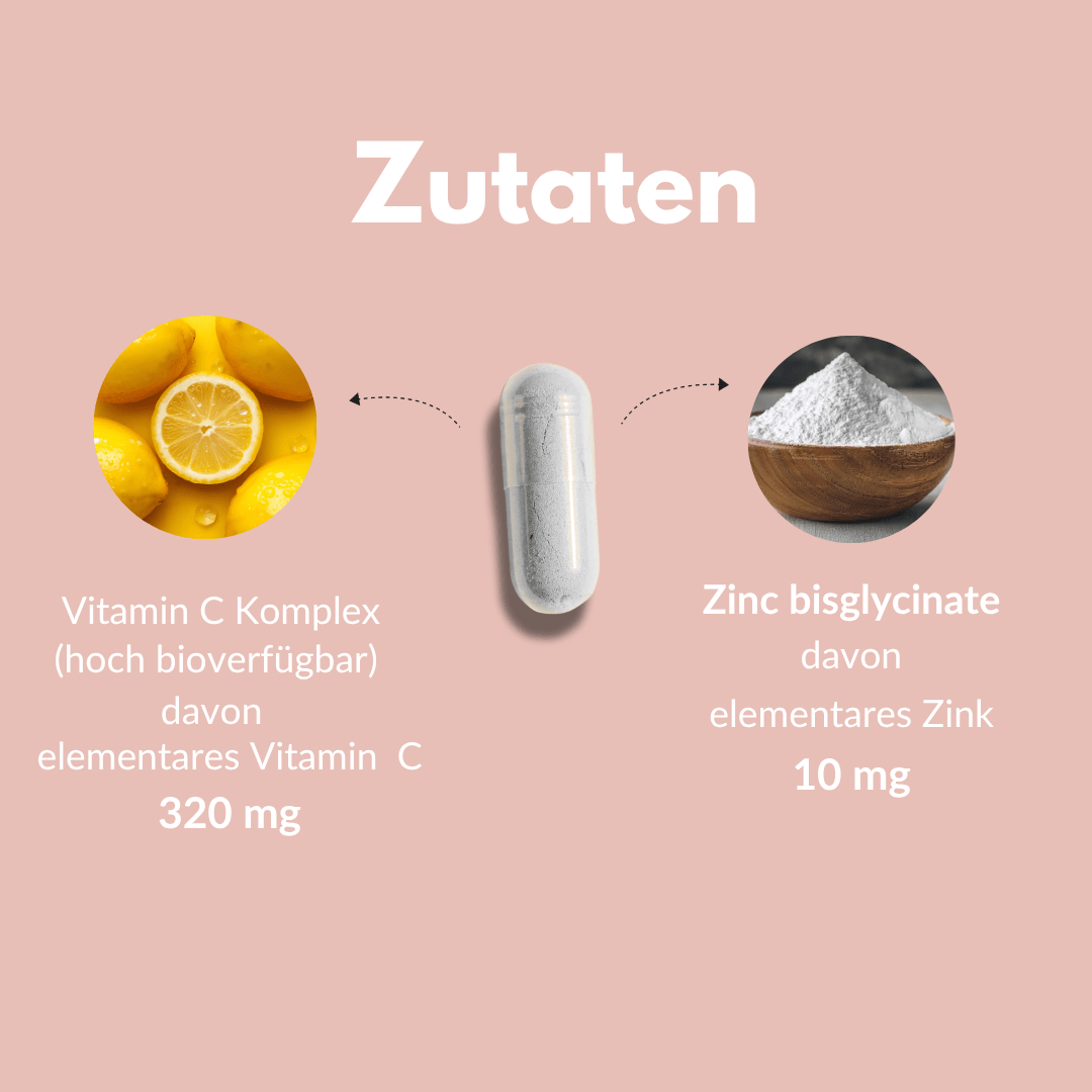 Zink + C Kapseln mit Vitamin C Komplex und Zink bisglycinate, hoch bioverfügbar, essentielle Nährstoffe.
