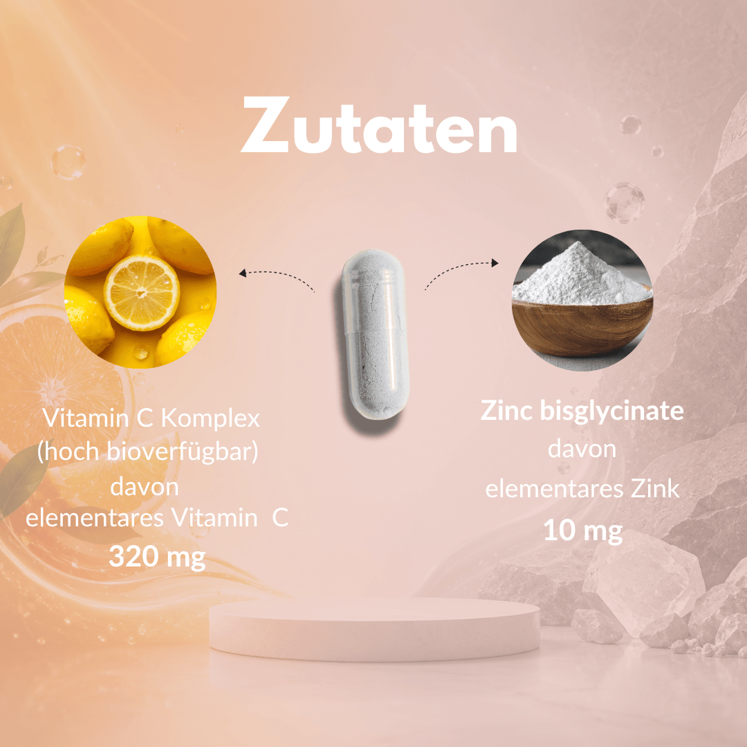 Zink + C Kapseln mit Vitamin C Komplex und Zinkbisglycinat für optimale Mikronährstoffversorgung.
