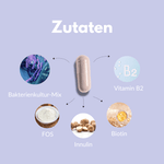 Kulturen Komplex Kapseln mit Bakterienkultur-Mix, Vitamin B2, FOS, Inulin und Biotin für optimale Darmgesundheit.
