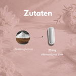 Zutaten für Zink 25 Kapseln: Zinkbisglycinat und 25 mg elementares Zink in ansprechender Präsentation.